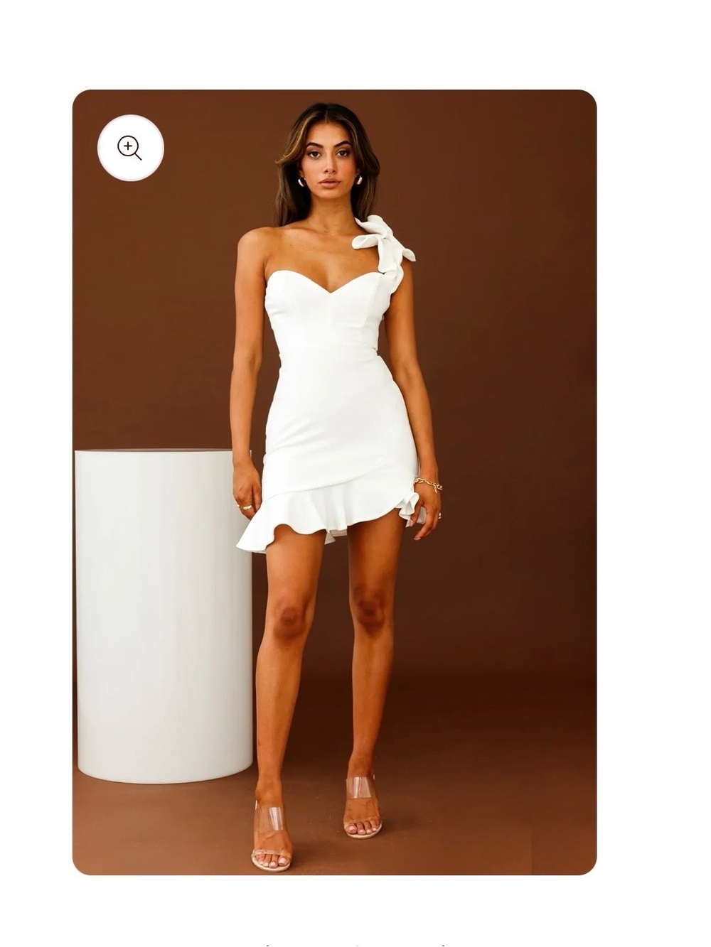 One-Shoulder White Ruffle Mini Dress NWT